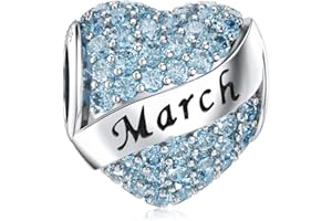 DALARAN Birthstone Charms for Charms Bracelet 925 Sterling Silver Heart Bead Happy Birthday Charms for Women