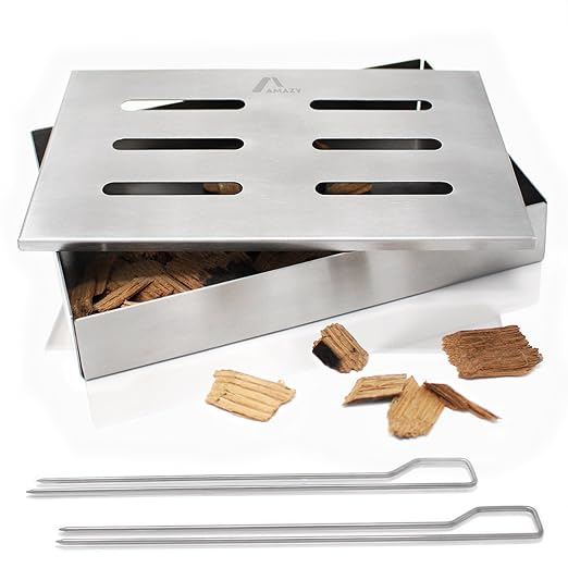 Amazy Fumoir Barbecue En Inox Et Ses Deux Piques Brochettes Fumoir En Inox Pour Donner à Vos Viandes Et Poissons Une Saveur Fumée Traditionnelle