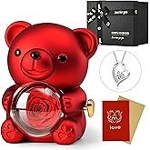 Jibeufi Teddy Bear with Preserved Rose, Flower Forever in Bear with Necklace and Elegant Gift Box for Women, Romantic Bear Roses Gifts for Valentines Mothers Day Anniversary Day Birthday (Red)