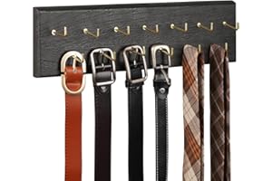 Creproly Belt Hanger Wall Mount Belt Organizer for Closet, Holds Over 28 Belts Wooden Wall Mounted Belt Rack Storage Tie and Scarf Hanger for Closet, Wall, Door (Black)