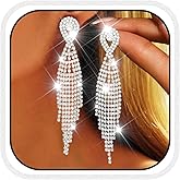 Catery Rhinestones Tassel Earrings Fringe Dangling Earrings Crystal Wedding Ear Jewelry for Brides and Women