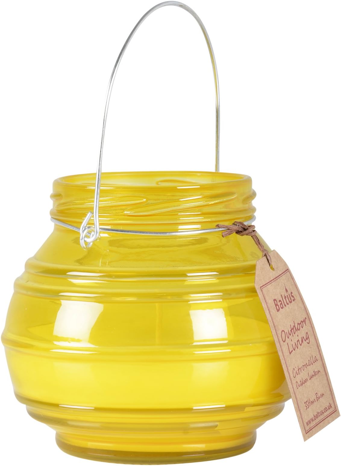 Glass Citronella Candle Lantern With Handle Outdoors Garden Yellow 35 Hour