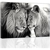 ZXHYWYM Lion and Lioness Wall Art Black and White Lion Picture Wildlife Painting Animal Canvas Artwork Modern Home Living Room Wall Decor Frame (B, (12.00