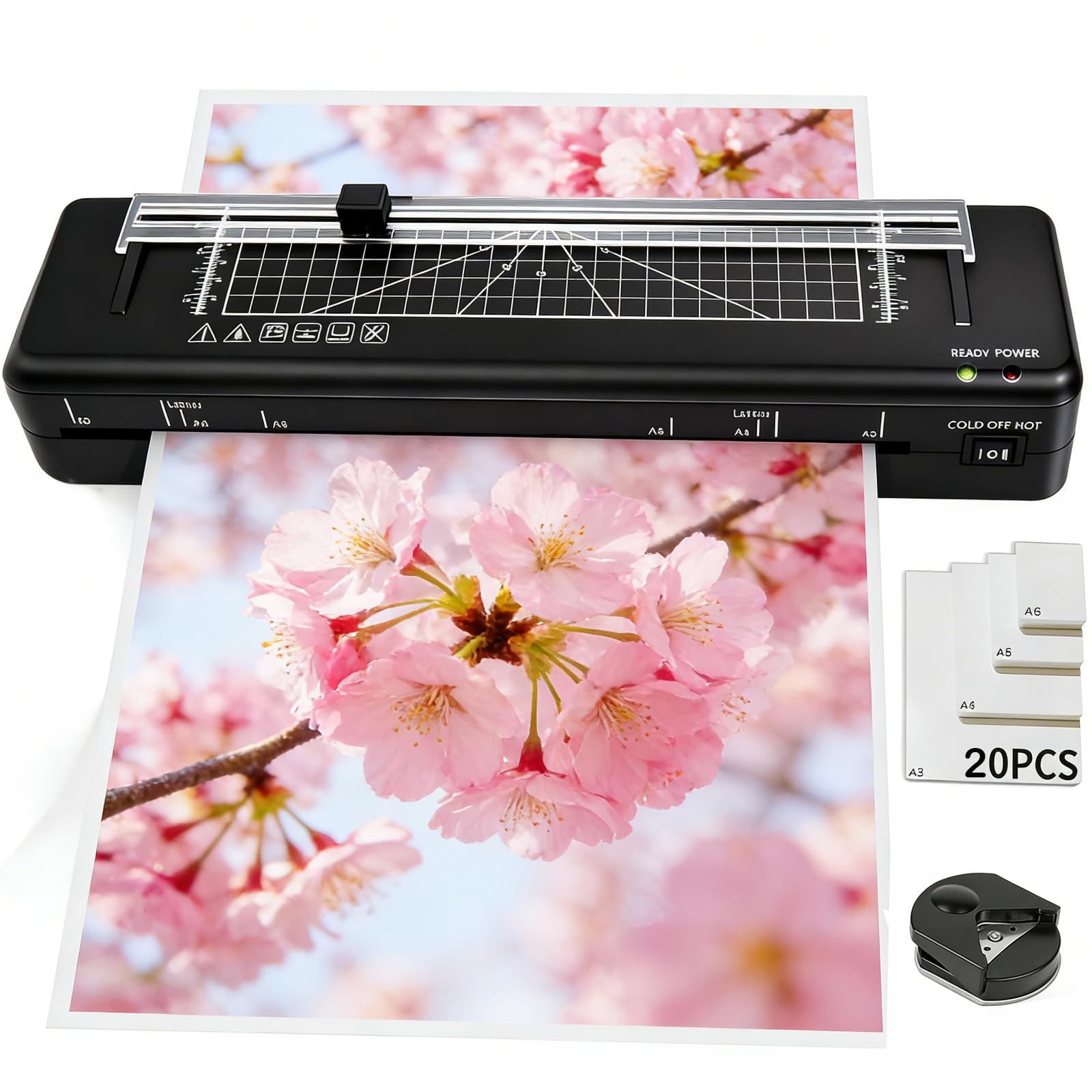 A3 Laminator Machine with Built-in Trimmer, Fast Warm-up, 33cm Cold and Thermal Laminator with 20 Laminating Sheets, Portable for Home School Use (A3+20pics)