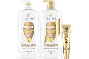 Pantene Shampoo 820 mL, Conditioner 745 mL and Hair Treatment 15 mL Set, Daily Moisture Renewal For Dry Hair, Safe For Color-