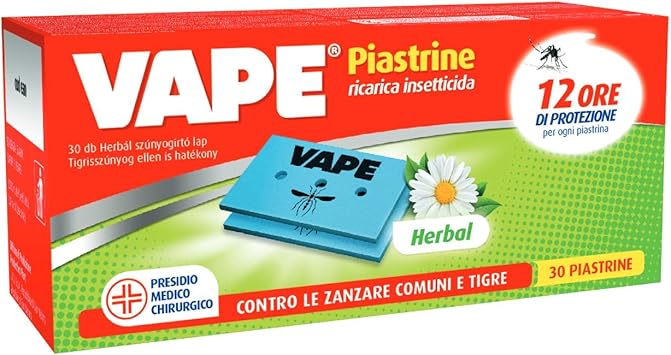 Vape Ricarica Piastrine Classiche Contro Le Zanzare protezione 12 Ore