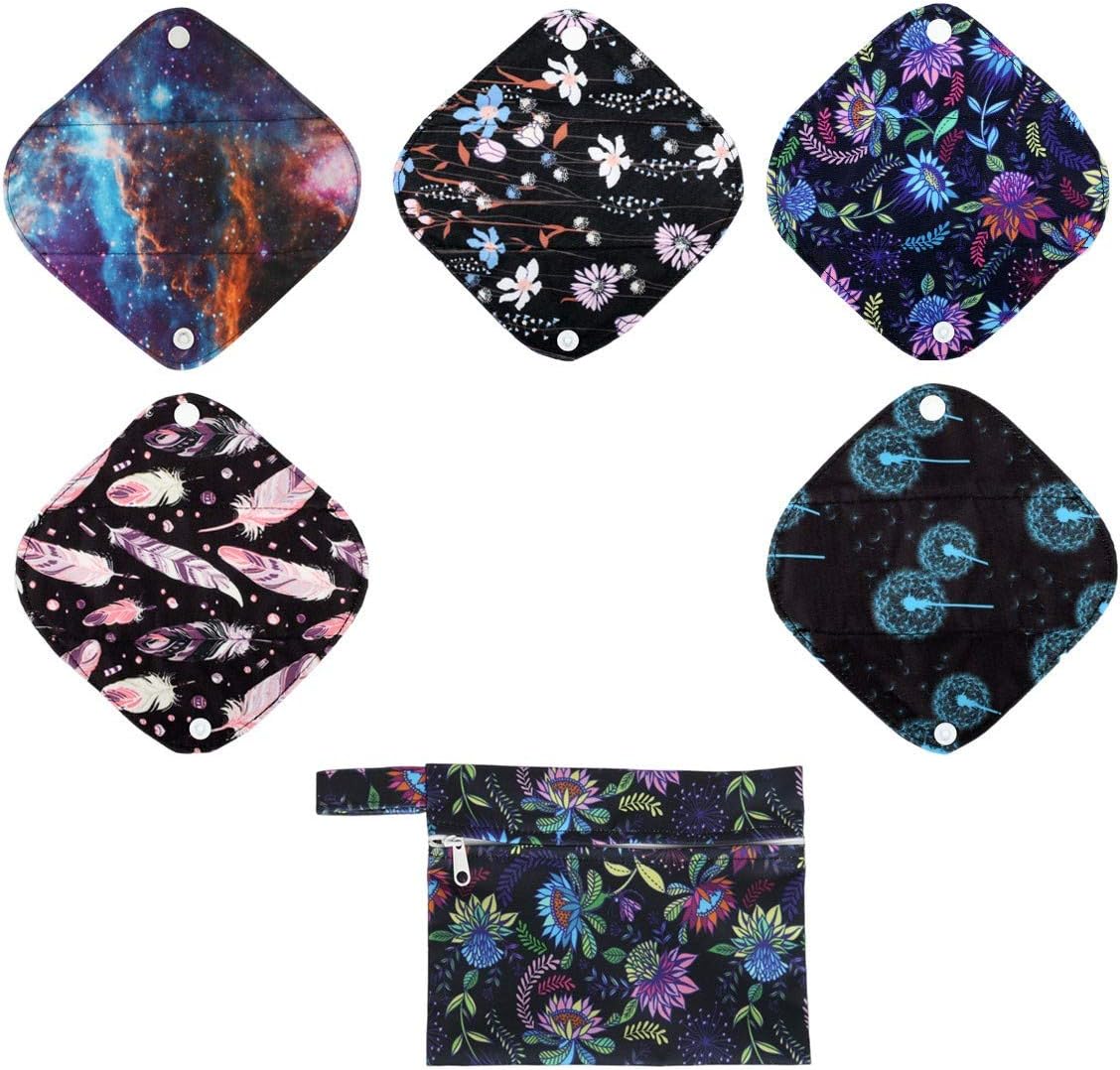 5 Cloth Menstrual Pads 1 Wet Bag XS Panty Liners Reusable Washable (Retro Floral, XS Panty Liners)