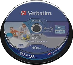 Verbatim 43804 - Discos Blu Ray BD-R de 25 GB, Imprimibles, Inyeccion