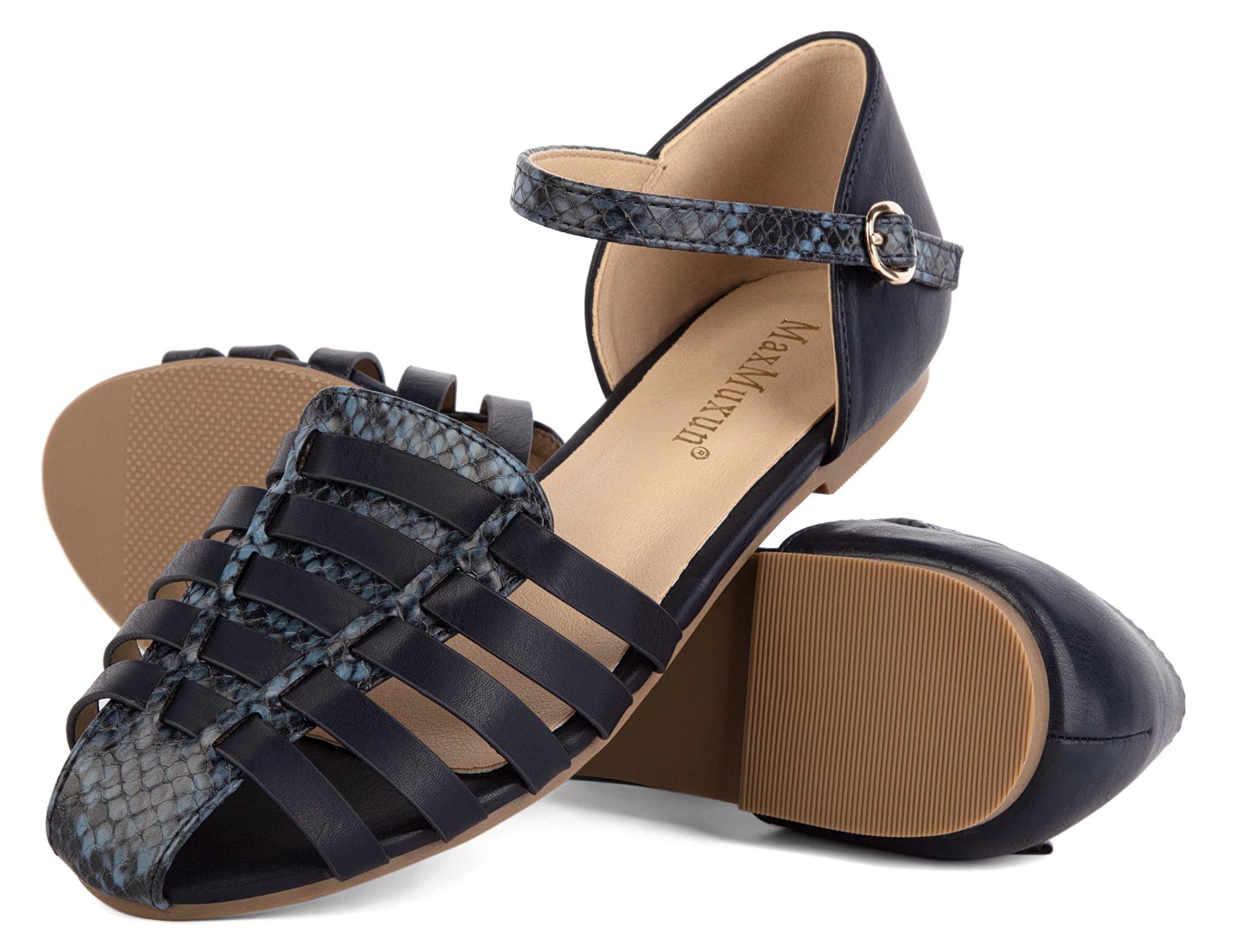 Closed Toe Leather Black Sandals Flat ZAZA Closed Toe Heels With