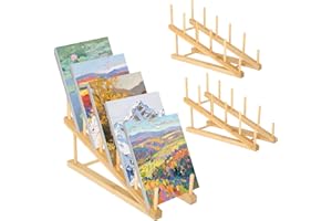 Rainmae 3 Pack Small Art Drying Rack Art Storage Rack for Classroom 5 Layers Paint Display Rack Wood Storage Stand for Canvas, Art Storage Organizer for Painting Canvas, Wooden Tabletop Art Rack