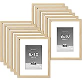 Venusmiles 8x10 inch Picture Frame, 8x10 Photo Frames with 5x7 Removable Mat - High Definition Plexiglass - Vertical and Horizontal Display - Wall Hanging Frame - Oak Color, 12 Pack