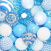 50 Pcs 20mm Beads for Pens Making Rhinestone Bubblegum Beads Sky Blue Crystal Acrylic Round Chunky Bead Sparkly Large Bead for Pen Beadable Keychain Bracelet Necklace DIY Craft Jewelry Making Supplies