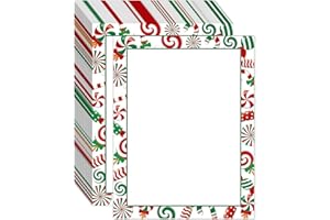 LONFLINESS 100 PCS Peppermint Party Christmas Holiday Letterhead Christmas Candy Cane Border Computer Paper Stationery Paper for Note Letters to Santa Holiday Printer Papers Invitations Office School 8.5 x 11 In
