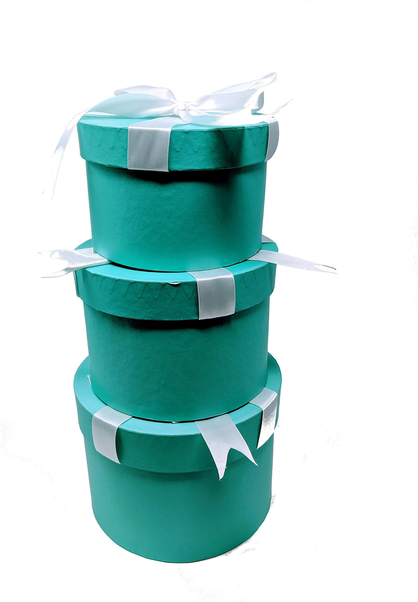 LACrafts Robins Egg Blue Nested Boxes - Set of 3 for Baby Shower, Weddings, and Birthdays (Round w/Bow)