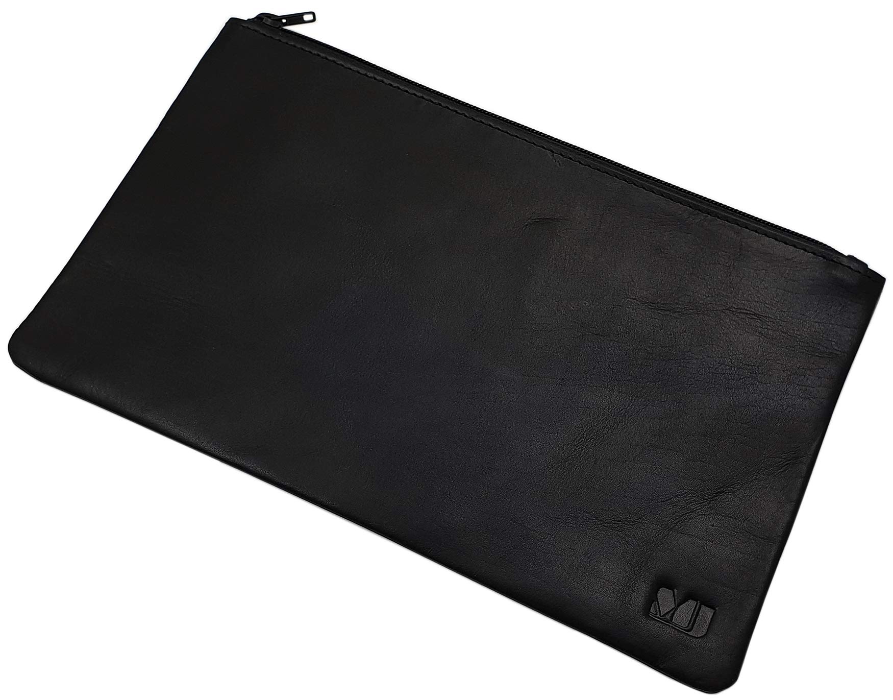 myledershop Vegetable Tanned Cowhide Bank Bag with 1 Zipper Compartment MJ-Design-Germany in Black