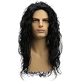 Baruisi Long Curly Wavy Black Wigs for Men Synthetic Natural Party Halloween Cosplay Hair Wig