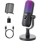 BRIBAT USB Computer Microphone for PC Gaming,RGB Cardioid Desktop Mic | Plug&amp;Play USB Cardioid Desktop Mic, RGB,Mute, Noise cancel for Gaming/Streaming/Podcasts/Twitch/YouTube/PC/Laptop Recording