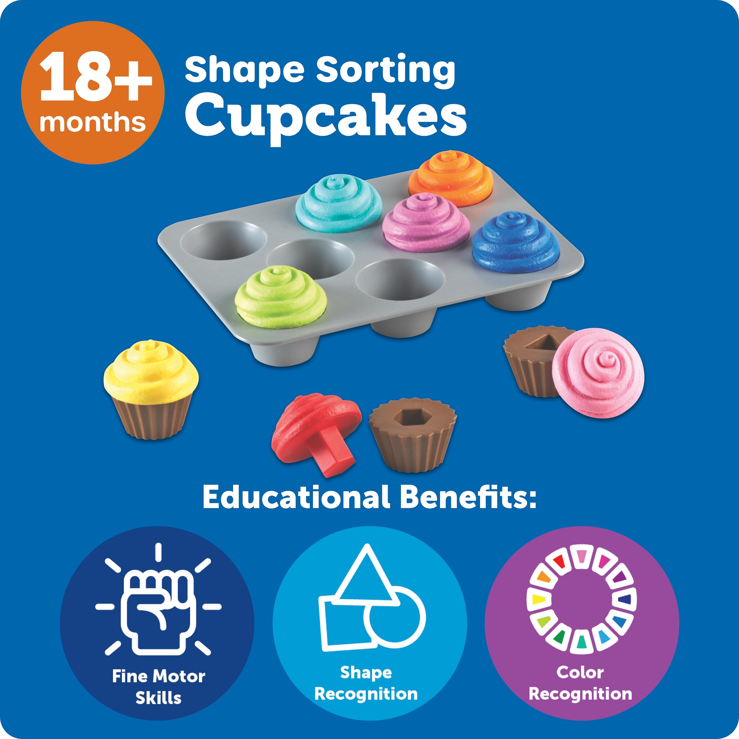 Learning Resources Smart Snacks Shape Sorting Cupcakes,17 Pieces, Ages 18 Months+, Fine Motor, Color & Shape Recognition