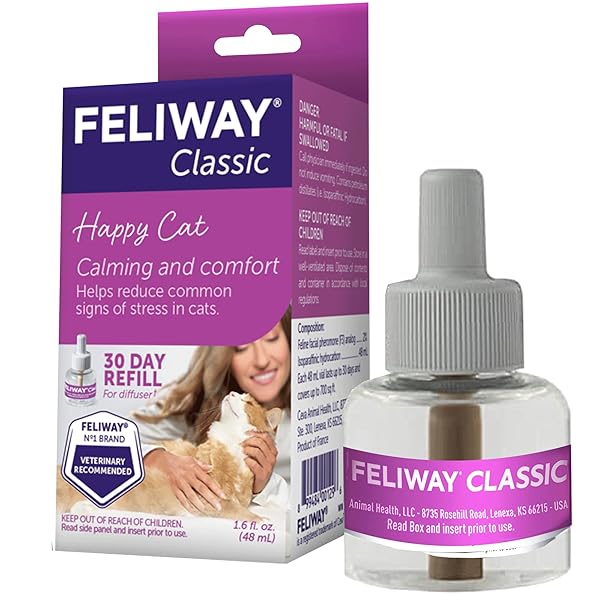 FELIWAY® CLASSIC 30 DAY CAT CALMING REFILL FOR PHEROMONE DIFFUSER, 48ML – HELPS REDUCE COMMON SIGNS OF STRESS IN CATS & KITTENS, ENHANCED CALMING