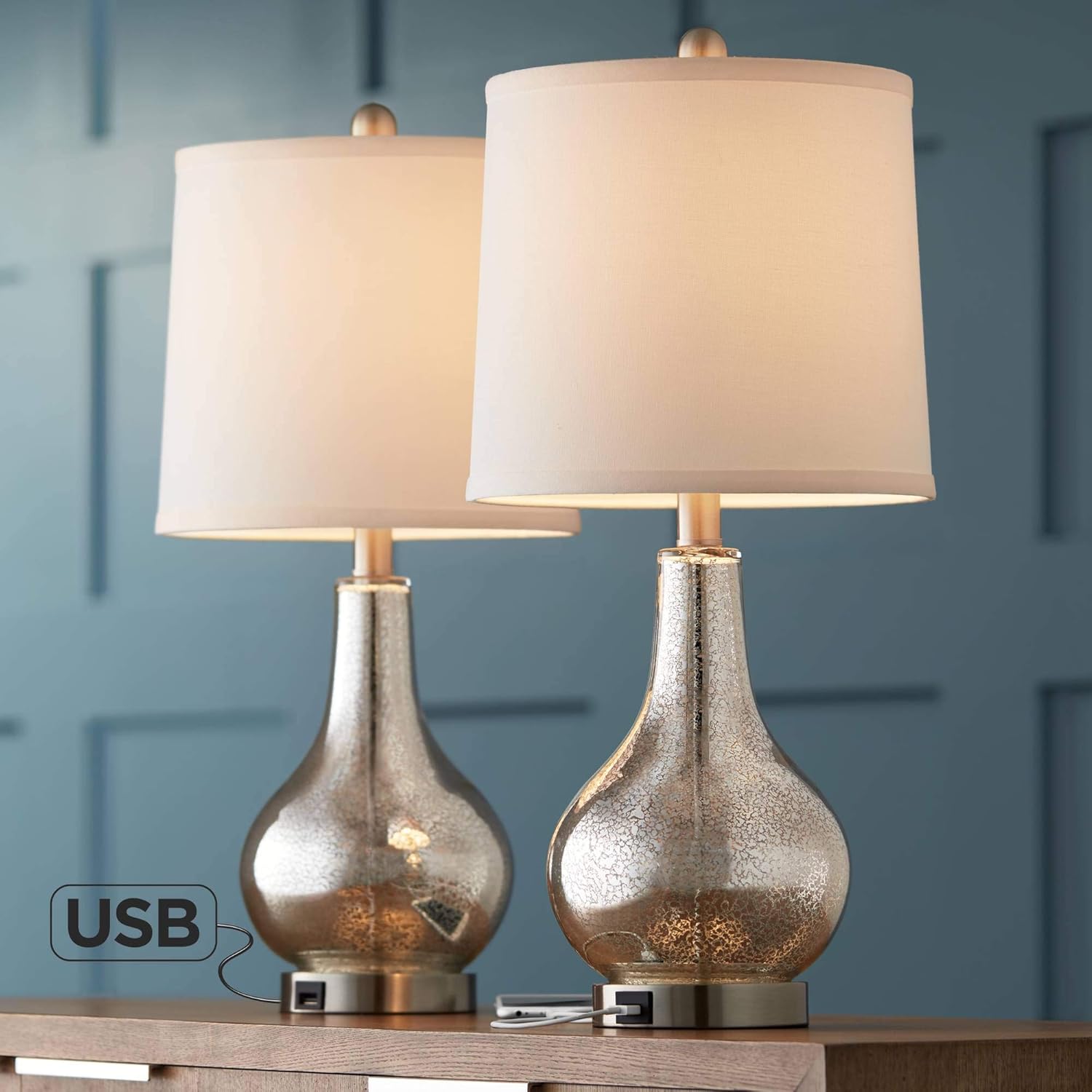Ledger Modern Accent Table Lamps Set of 2 with USB Charging Port