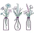 Pigort 3 Pieces Metal Flowers Wall Arts - Rustic Farmhouse Decor Purple Minimalist Flower Wall Decors for Living room Bathroom Bedroom Dining Room-Housewarming Gifts(Purple, Vase-C)