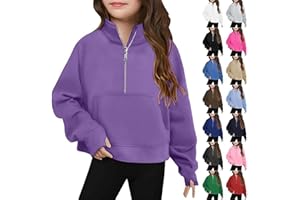 Dizorp Girls Half Zipper Sweatshirts Cute Trendy Fall Pullover Crop Tops for Teen Girls Long Sleeve Sweater Thumb Hole