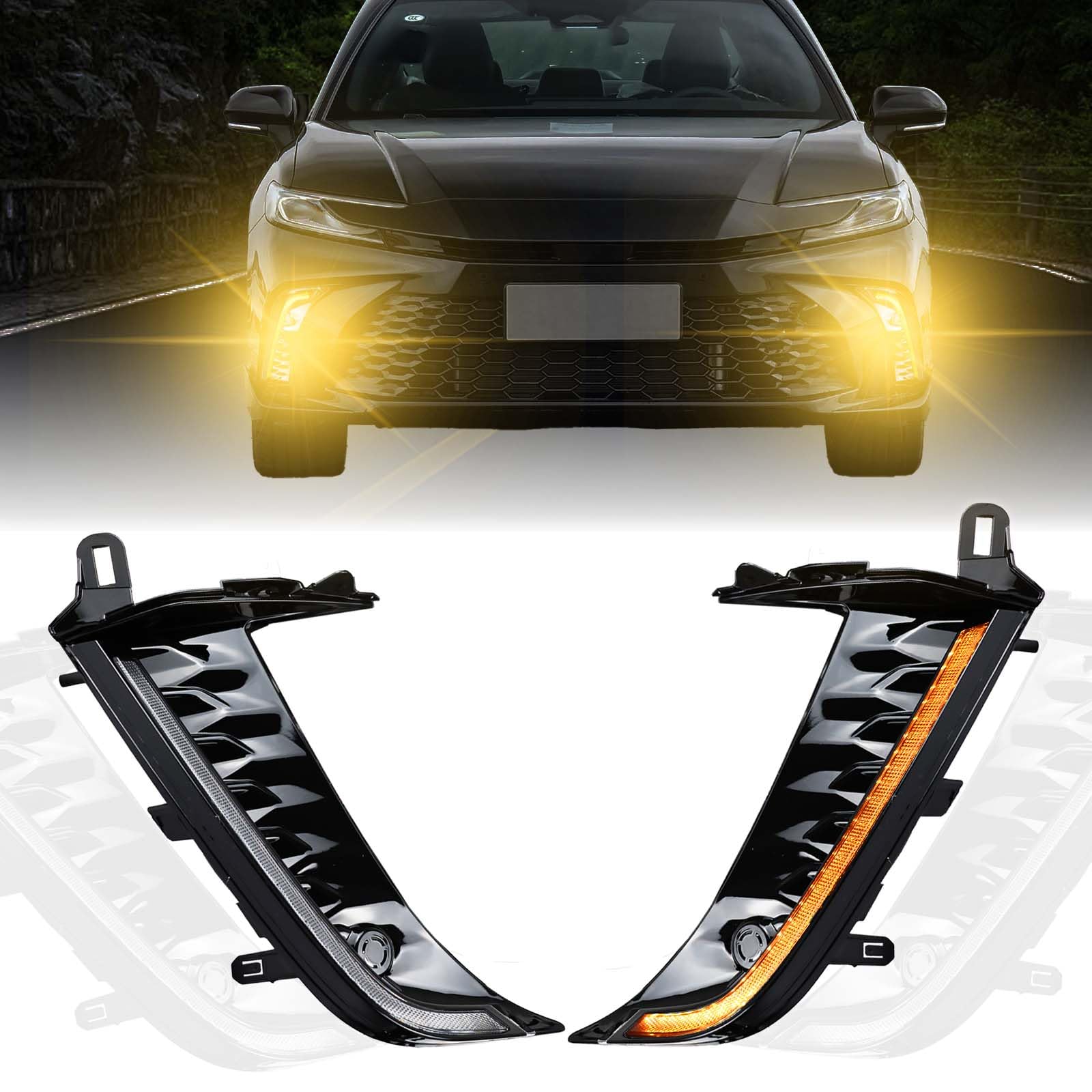 Photo 1 of GEEGEETOP Switchback White/Amber LED Front Fog LED Daytime Running Light Sequential Turn Signal Feature Accessories Compatible with Toyota Camry 2025 SE XSE Replacement OEM Trim