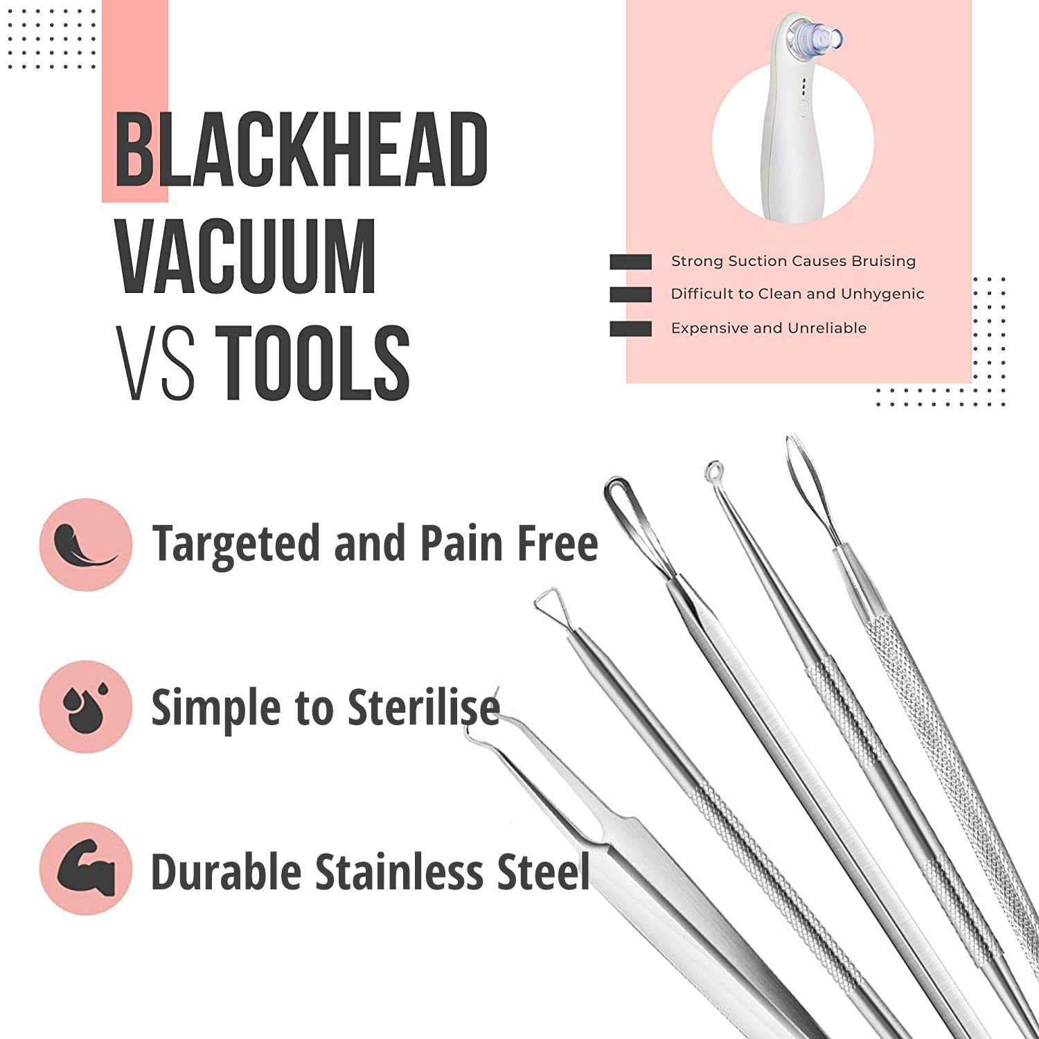 Professional Pimple Popper Tool Kit - With Comedone Extractor, Milia Removal Tool, Blackhead Tweezers, and Whitehead Remover Tool, Spot Treatment Acne Set, by The Good Stuff: Beauty