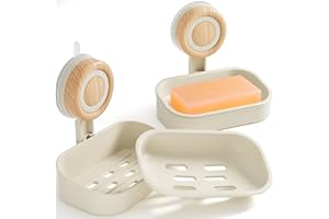 Cinola Double Layer Soap Dish for Shower 2 Pack, Wall Mounted Bar Soap Holder Suction Cup 2 Layer Self Draining Soap Case Sponge Holder for Shower Bathroom, Tub and Kitchen Sink, Drill-Free Tray