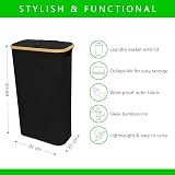 Nest Zest 60L Slim Laundry Basket with Lid Black Bamboo Rim Oxford Fabric view 6