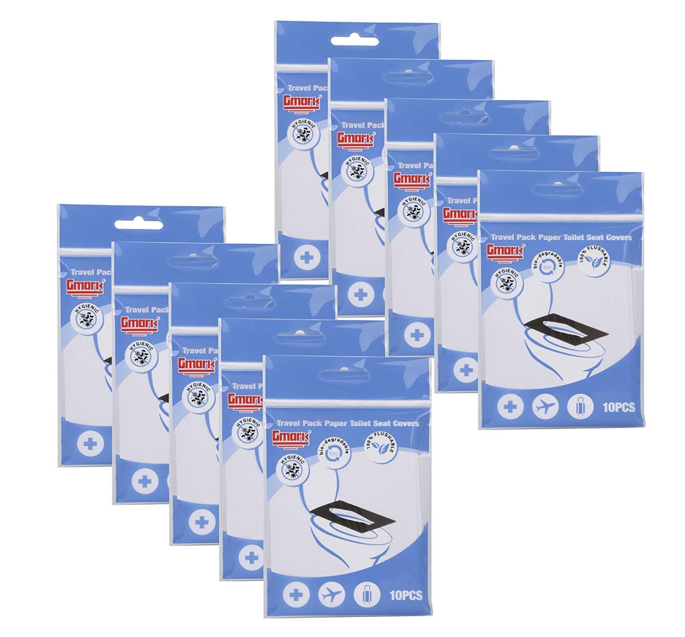 Gmark Travel Pack Portable Toilet Seat Covers 10 Packs (100-Count) GM2002A