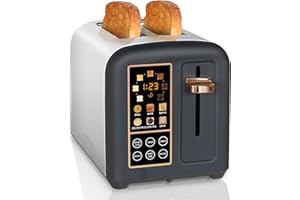 SEEDEEM Toaster 2 Slice, Stainless Toaster LCD Display&Touch Buttons, 50% Faster Heating Speed, 6 Bread Selection, 7 Shade Setting, 1.5''Wide Slot, Removable Crumb Tray, 1350W, Dark Chocolate