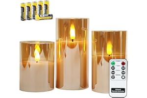 Rhytsing Gold Glass Battery Operated Candles with Remote, Flameless LED Candle Gift Set, Warm White Light, Batteries Included