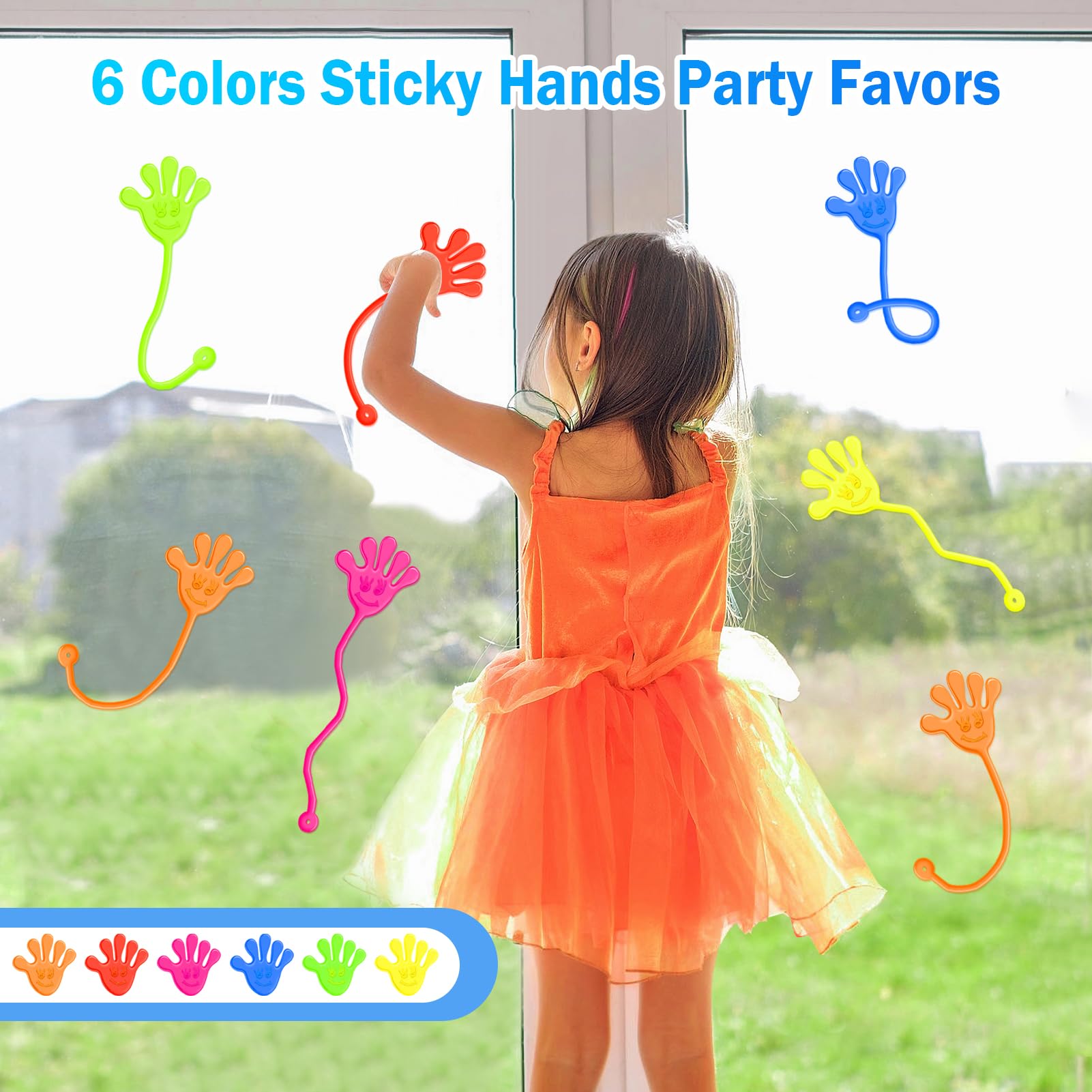 Sticky Hands Bulk 48 PCS Party Favors for Kids 4-8 8-12 Stretchy Sticky Hand Toy Halloween Goodie Bag Stuffers Fillers Treasure Box Toys for Classroom Prizes Students Gifts Birthday Party Supplies