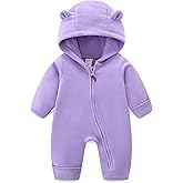 JingleBaBa Newborn Baby Bear Onesie Winter Snowsuit With Fold-over Mittens & Footies Zip Up Baby Fleece Jumpsuit 0-18M