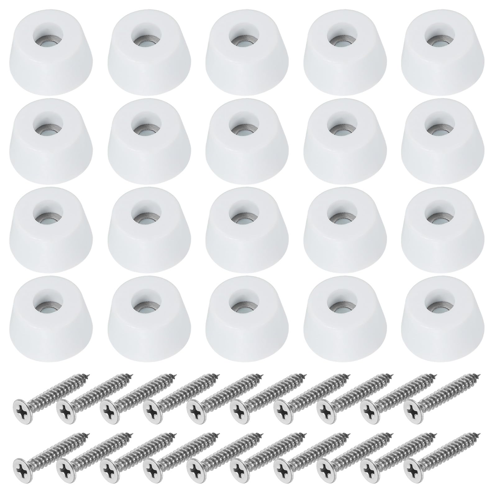 PATIKIL Cutting Board Feet,20 Pieces Non Slip Rubber Feet Bumpers with 304 Stainless Steel Screws for Cutting Board Furniture Chairs Desks 0.94"Wx0.51"H, White