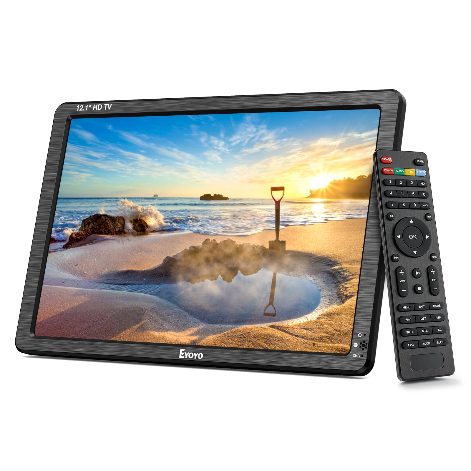 Eyoyo 12 Inch Portable TV with Dual Tuner ATSC and NTSC, 1366x768 Small TV Monitor Support HDMI, AV, USB and FM Radio with Battery and Car Charger, Remote Control for Car, RV, Kitchen and Camping