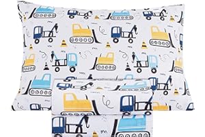 Mooreeke Twin Single Sheets Set Kids, Boys Twin Bed Sheets, Cute Excavator Truck Printed, Soft Microfiber Kids Bedsheet