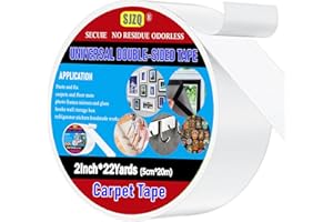 SJZQ Double Sided RugTape, 2in x 22Yards Heavy Duty Carpet Tape - 15lb Instant Hold, No Residue - Multi-Use Carpet Tape for Area Rugs/Mats/Posters -for Hardwood Floors/Tile/Metal/Glass/Concrete