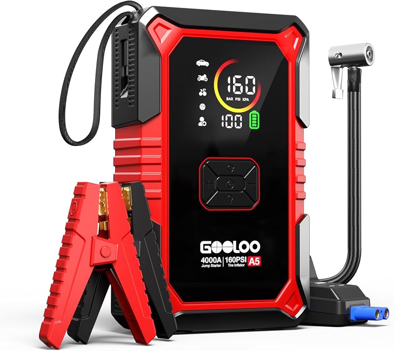 GOOLOO A5 Jump Starter with Air Compressor 4000A 160 PSI Tire Inflator