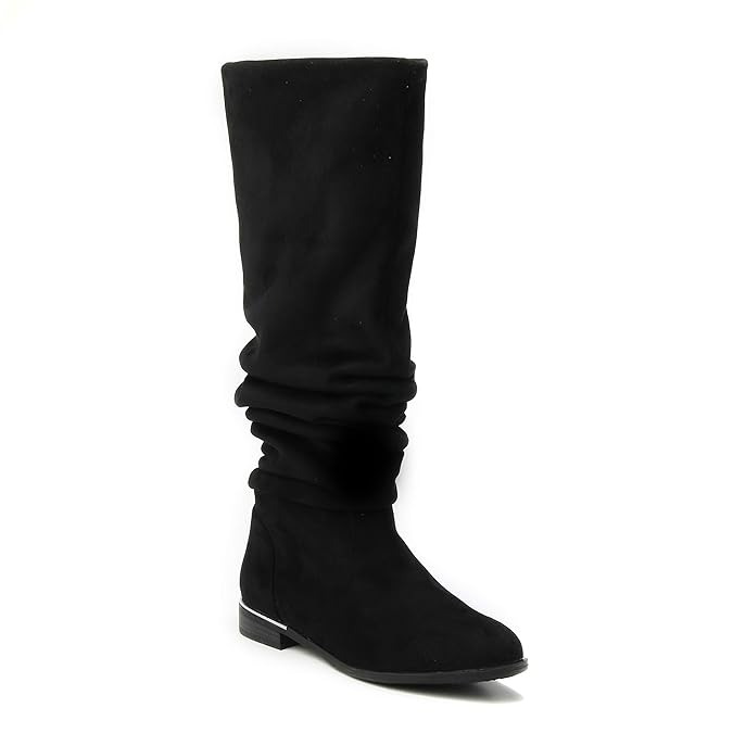 HERIXO Damen Schuhe 2-in-1 Overknee hoher weicher Stiefel locker faltig Falten gefaltet doppellagig Wildlederimitat lang gest