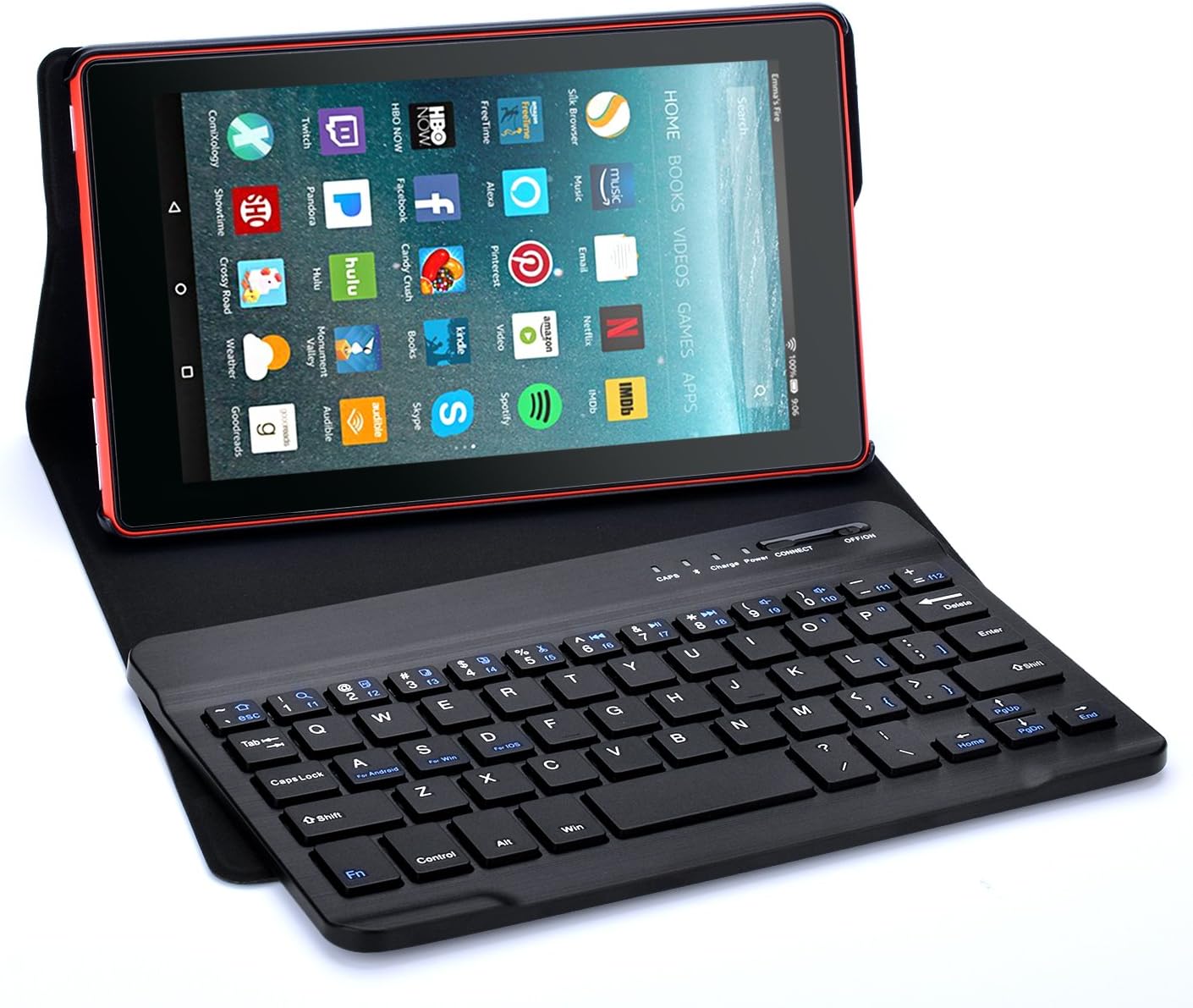 AGPTEK Ultra-Slim Keyboard Case for All-New Amazon Fire HD 8 (7th Generation, 2017 Release), with Magnetically Detachable Wireless Bluetooth Keyboard, USB Cable Included – Black