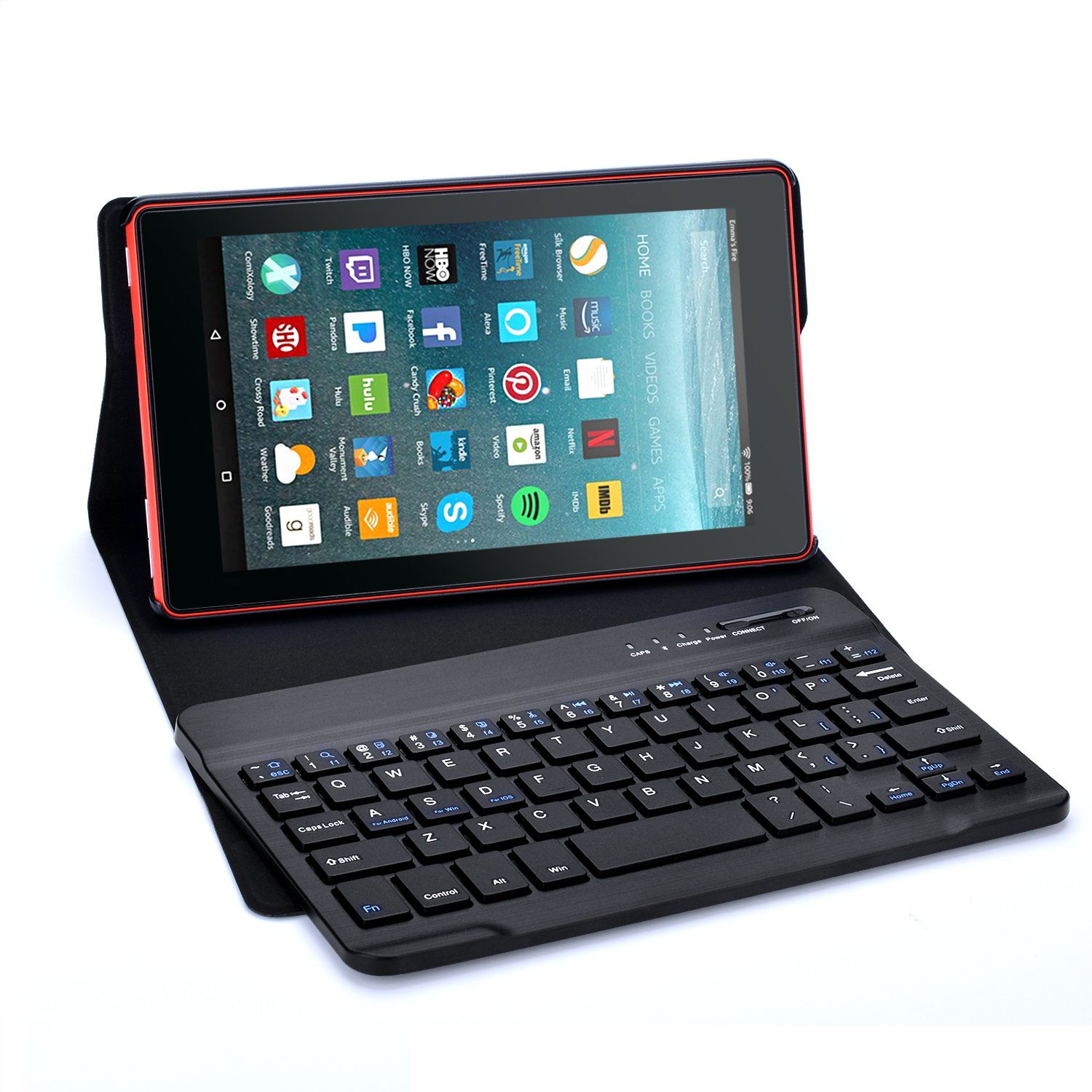 AGPTEK Ultra-Slim Keyboard Case for All-New Amazon Fire HD 8 (7th Generation, 2017 Release), with Magnetically Detachable Wireless Bluetooth Keyboard, USB Cable Included – Black