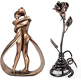 DreamsEden Romantic 7th Anniversary, Resin Modern Couple Sculpture & Metal Rose with Stand - Wedding Anniversary Birthday Val