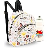 Disney Princess Mini Backpack Purse Set - 10" Faux Leather Ariel, Rapunzel & Tiana Bag, More Plus Water Bottle | Disney Princess School Supplies