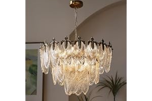 KELUOLY Antique Chandeliers,3-Layer Crystal Glass Chandelier,9-Lights Round Pendant Light 23.6" Brushed Brass Gold Adjustable Height,Applicable to Dining Room,Bedroom,Living Room,Foyer,Kitchen Island