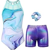 JOYSTREAM Gymnastics Leotards for Girls With Shorts Sparkly Ballet Dance Mesh Tank Activewear