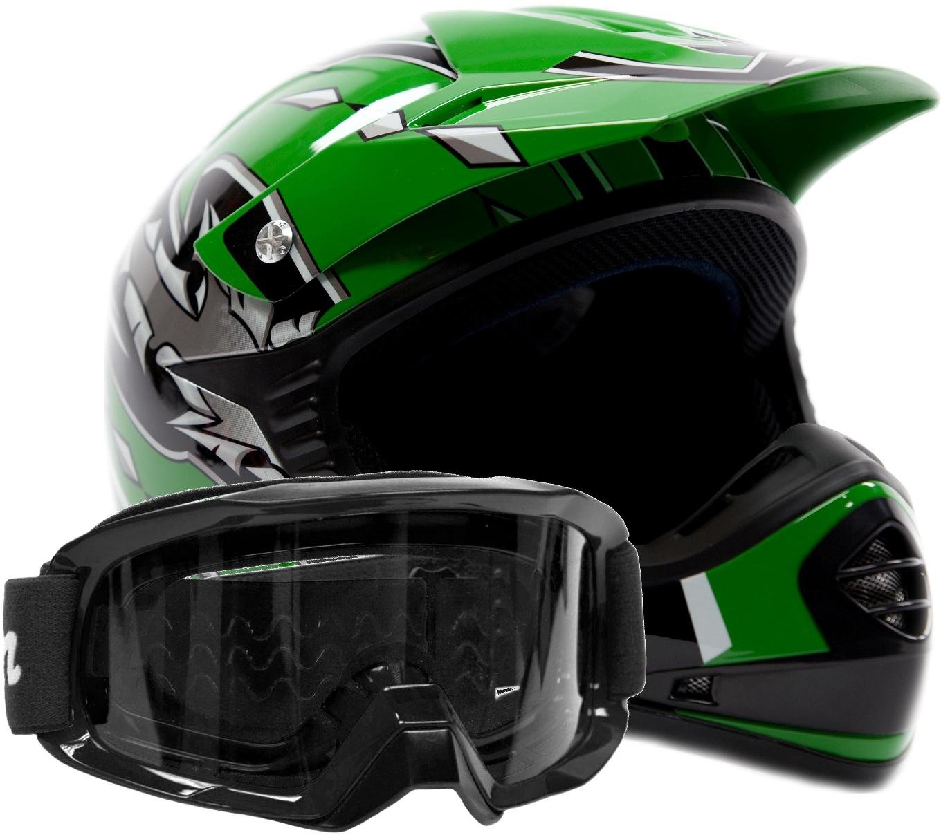 green and black dirt bike helmet
