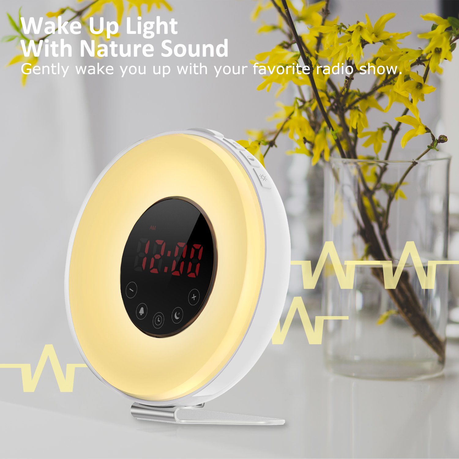 Wake Up Light Alarm Clock,Lobkin Sunrise Simulator Digital Clock with 7 Colors Light,Nature Sounds with FM Radios,Touch Control and USB Charger