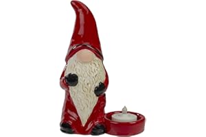 NORTHLIGHT Gnome Tea Light Christmas Candle Holder - 7" - Red and Black